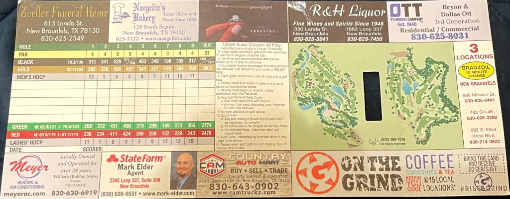 Golf Course - Scorecard - Back