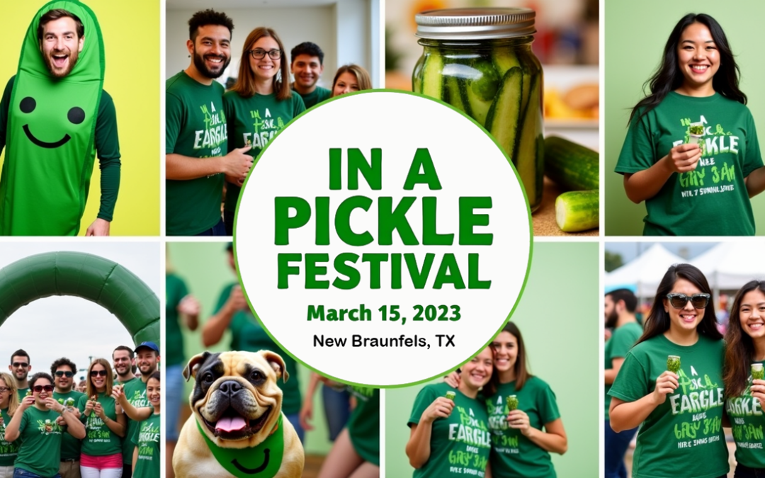 Pickle Festival Main Photo Collage, Happy People, Pets, and Pickle Costumes